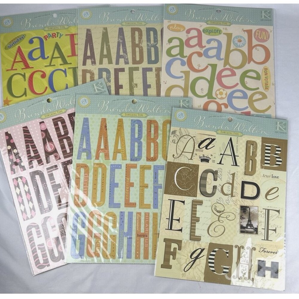 NEW Brenda Walton 6 Packages Towering Type Cardstock Alphabet Stickers